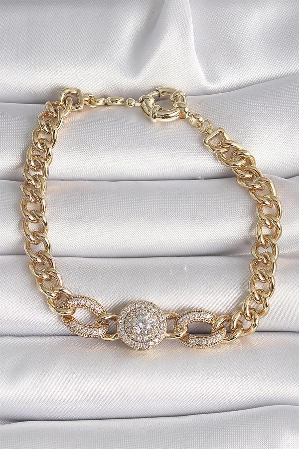 Pirinç Gold Renk Zirkon Taşlı Zincir Xuping VIP Exclusive Seri Kadın Bileklik - Image 1