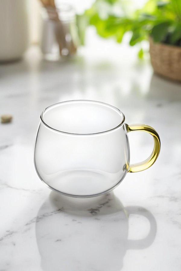Yaren Style 6'Lı Borosılıkat Cam Kupa Kulplu Bardak | Ev Ofis Çay, Kahve, Meşrubat, Bardağı 350Ml - Image 1