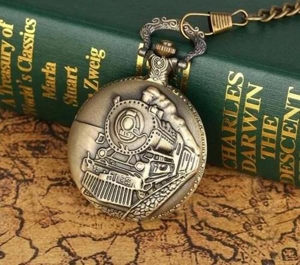 Antika Tren Tasarımlı Köstekli Cep Saati - Image 1