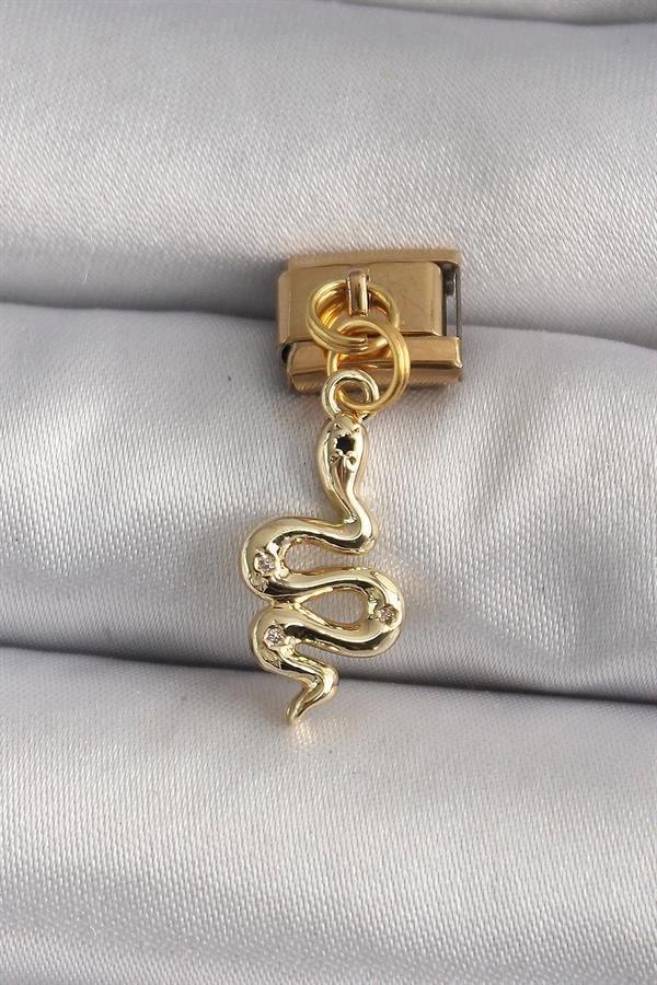 316L Çelik Gold Renk Sallantı Yılan Model Nomination Charm - Image 1