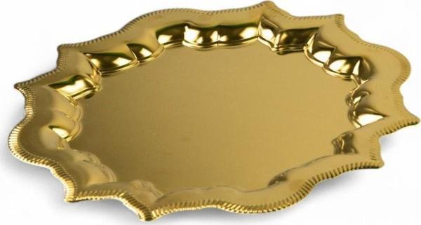 Yaren Style Tek Kişilik Gold Renk Yıldız Paslanmaz Söz Nişan Çeyiz, Kahve, Çay, Dekoratif Sunum Tepsisi 25X25Cm - Image 1