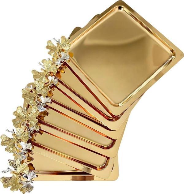 Yaren Style 6'Lı Lüx Kahve Sunum Tepsisi | Gold Kelebek - Image 1