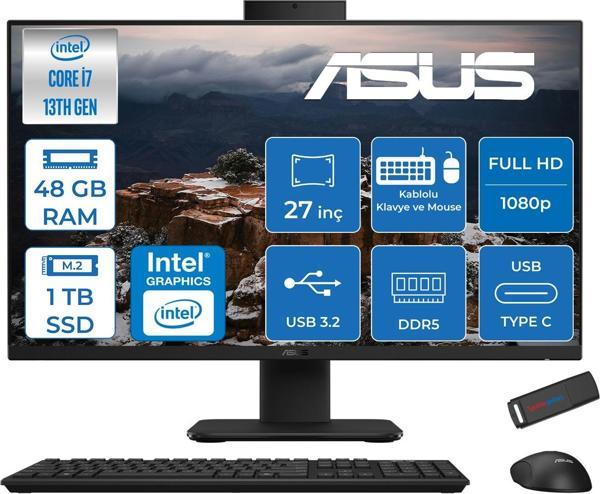 Asus V470VAK Intel Core I7-13620H 48GB Ddr5 1tb SSD 27'' Fhd 100Hz 300NITS Freedos  Siyah Allınone Bilgisayar ASI716512B0DFF23+ZETTAUSBBELLEK - Image 1