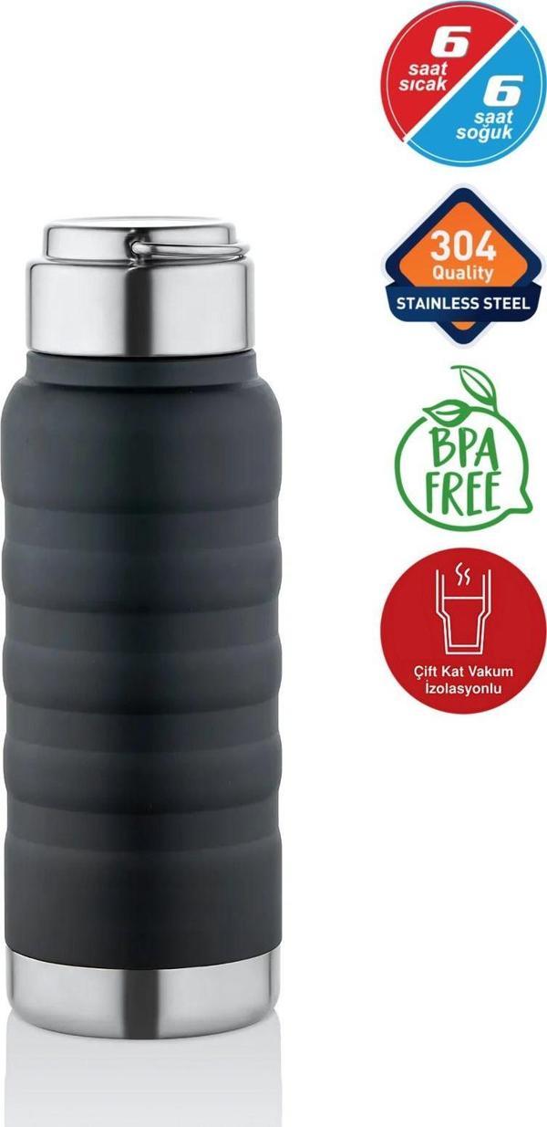 Yaren Style 400 Ml Siyah Paslanmaz Çelik Termos – Su, Meşrubat, Çay İçin | Kamp, Okul, Piknik, Servis & İkram - Image 1