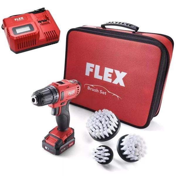 FLEX Şarjlı Vidalama Ve Detaylı Temizlik Fırça Seti - DD 2G Matkap, 3lü Fırça (10.8V 2.5AH Akülü) - Image 1