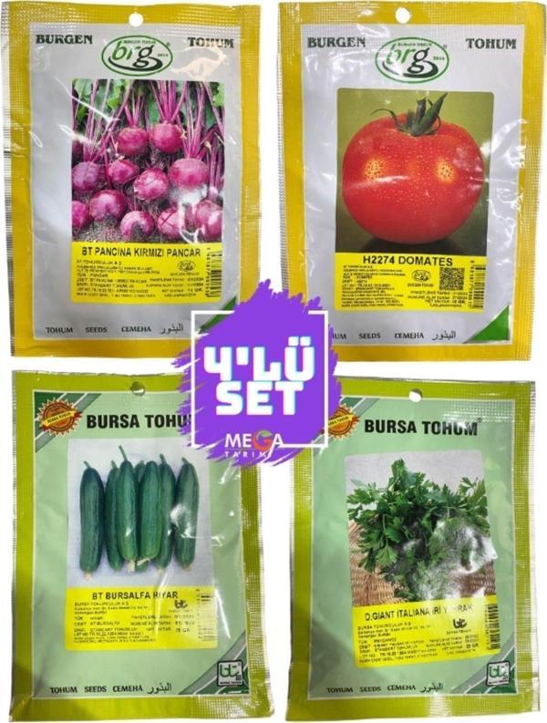 Bursa Tohum 4'Lü Tohum Seti ( Kıvırcık Pancar-H2274 Domates-Bursaalfa Hıyar -İri Yaprak Maydanoz ) 10 Gr. - Image 1