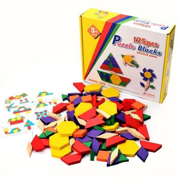 Sepetinegelsin Ahşap 125 Parça Blok Eğitici Tangram Puzzle Yapboz - Image 1