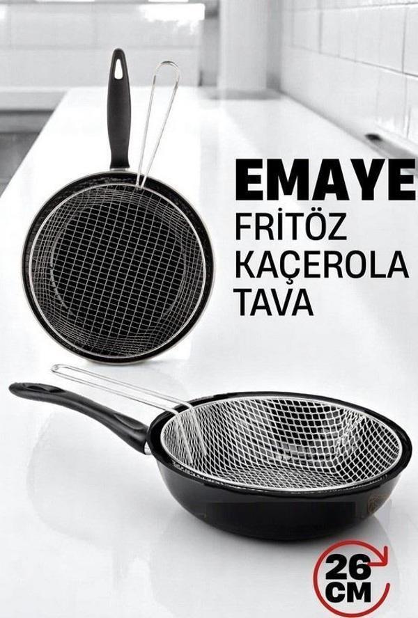 Zhlhome Fritözlü Emaye Kızartma Tavası- Kızartma Kaçerola Multi Kullanım 26 CM - Image 1
