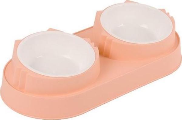 Süslüpati Yükseltilmiş Eğimli 2li Kedi Köpek Mama ve Su Kabı - Çiftli Mama Kabı Pembe - Image 1
