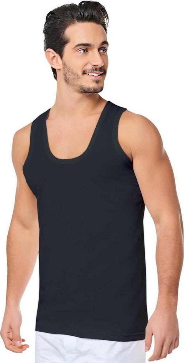 6 Lı Seher Klasik Erkek Penye Atlet 0001 Siyah - Image 1