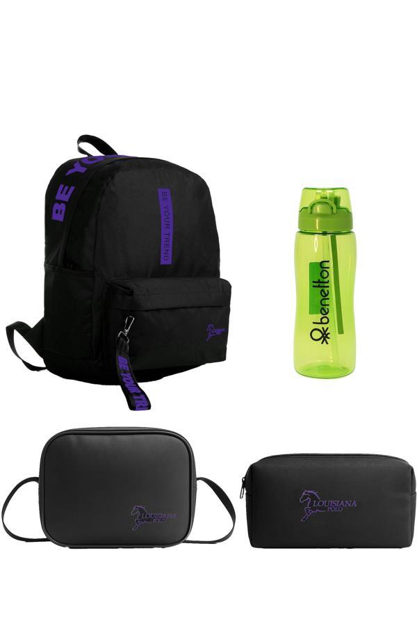 Louisiana Polo Okul Seti – Çanta + Termal Beslenme + Kalemlik + Kırmızı Matara Mor 1140 - Image 1