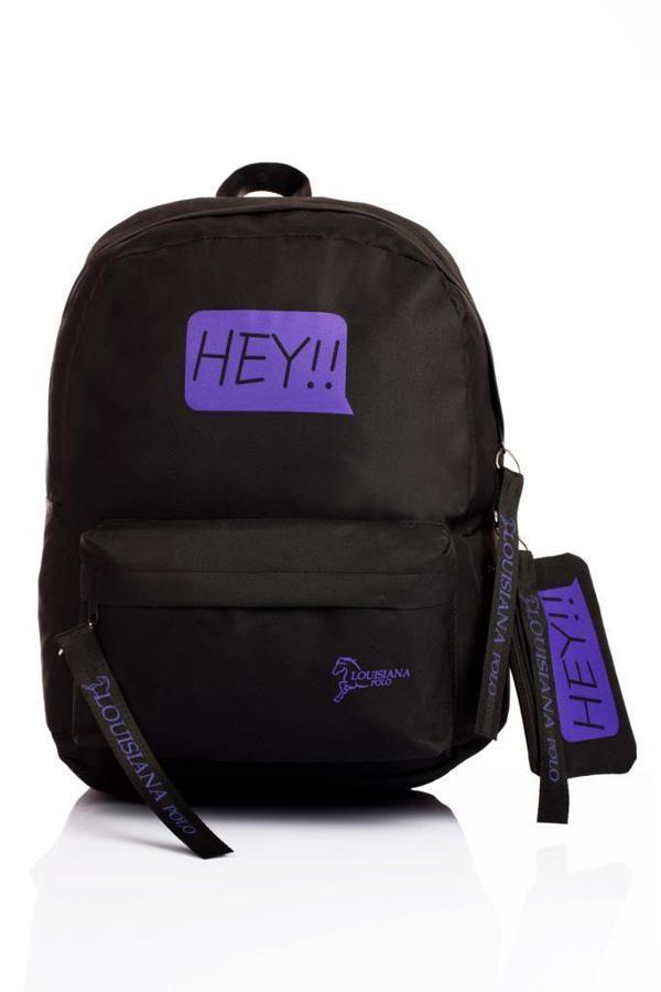 Laptop Bölmeli Okul Çantası Hey!!! Siyah Mor 1525 - Image 1