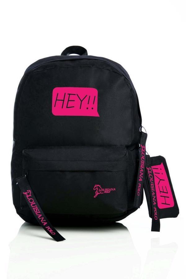 Laptop Bölmeli Okul Çantası Hey!!! Siyah Pembe 1525 - Image 1
