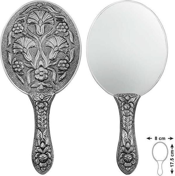 925 Ayar Gümüş Karanfil Motifli El Aynası - Image 1