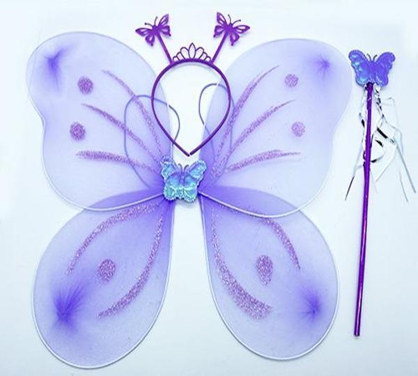 Lila Renk Kelebek Kanadı Tacı ve Sopası 50x37 cm - Image 1
