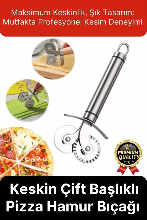 Premium Seri Paslanmaz Çelik Keskin Şekillendirici Kesici Çift Başlıklı Pizza Mantı Hamur Bıçağı - Image 1