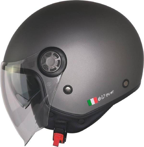 Motosiklet Yarım Kask Güneş Vizörlü ECE 22.06 Motor Kaskı Mat Grey - Image 1