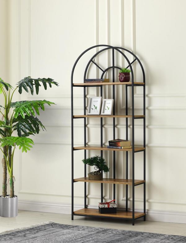 Modern Tarz Ahşap Metal 5 Raflı Kubbeli Kitaplık 70*30*180cm - Image 1