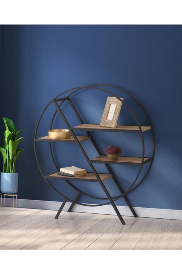 Yuvarlak Ferforje Dekoratif Raflı Kitaplık 100x30x113cm YVRLKKTP3273 - Image 1