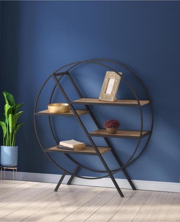 Yuvarlak Ferforje Dekoratif Raflı Kitaplık 100x30x113cm YVRLKKTP3273 - Image 1