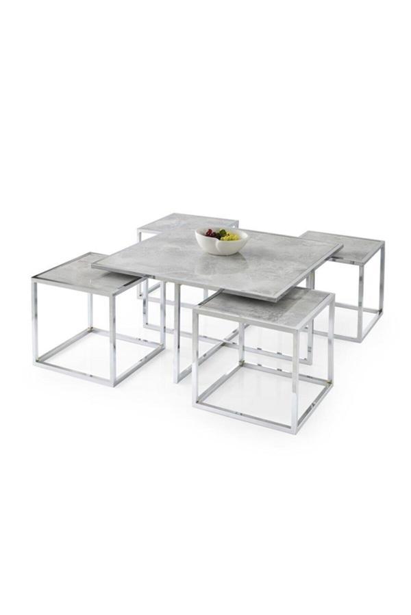 Kares 4 Zigonlu Orta Sehpa Metal Krom 90x90x47cm - Image 1