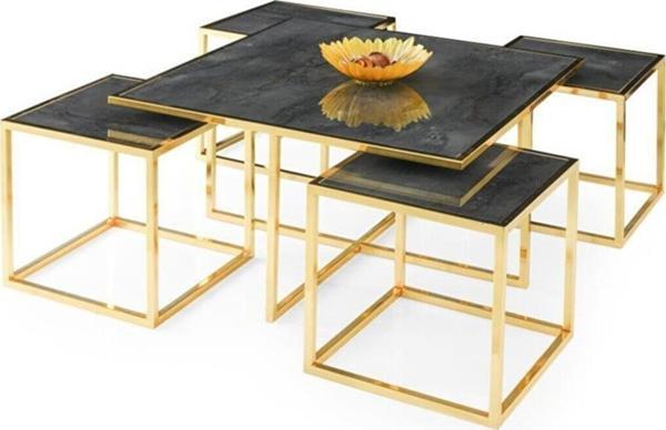 Kares 4 Zigonlu Orta Sehpa Metal Gold 90x90x47cm - Image 1