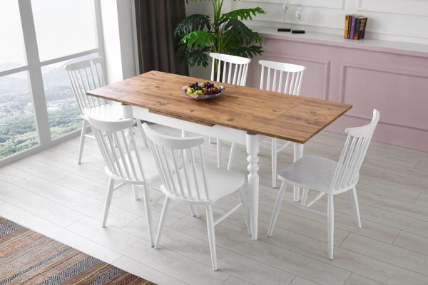 Cunda Yandan Açılır Mutfak Masa Takımı ve 6 Adet Sandalye 70x110cm - Image 1