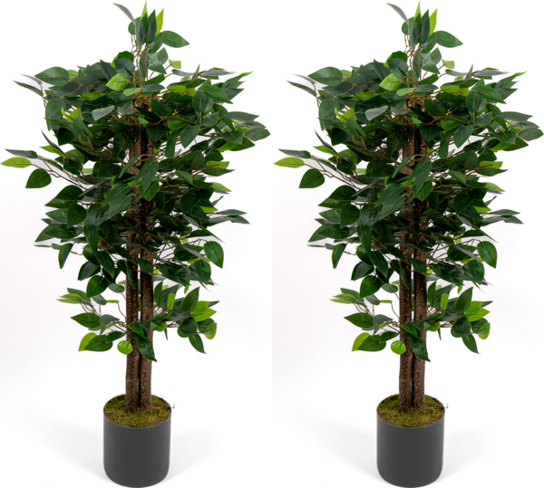 2’li Yapay Benjamin Ağacı Seti – 100 cm Gri Saksılı Dekoratif Salon & Ofis Bitkisi - Image 1