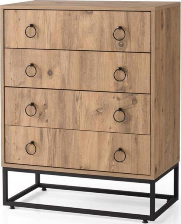 Ferforje Ahşap Tarz 4 Çekmeceli Şifonyer 80x41x103cm  - Image 1