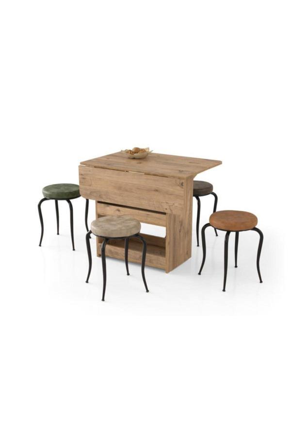 İzmir Katlanır Mutfak Masası Ve 4 Adet Tabure 80x90cm - Image 1