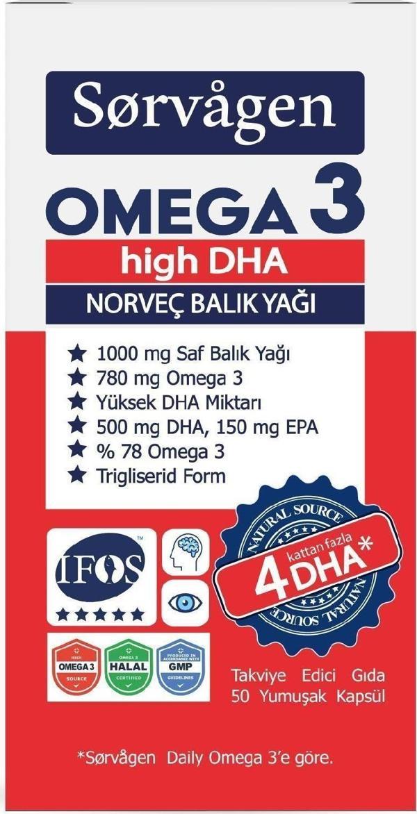 Omega 3 High Dha Saf Norveç Balık Yağı, 50 Kapsül, 1000 Mg - Image 1