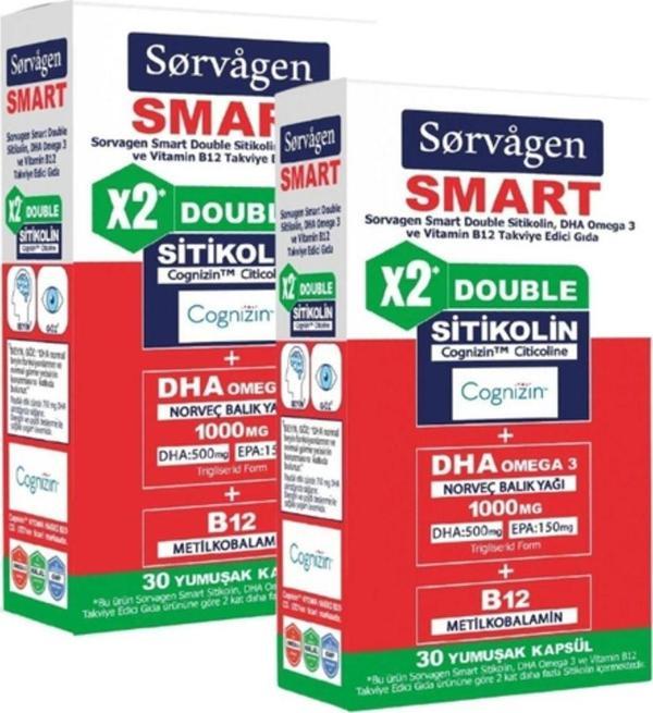Smart Double Sitikolin (250 MG), Dha Omega 3 Ve B12 (30 KAPSÜL) 2 ADET - Image 1