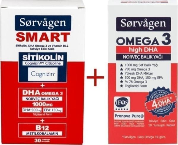 Smart Sitikolin, Dha Omega 3, B12 (30 Kapsül) + Omega 3 Hıgh Dha Norveç Balık Yağı - Image 1