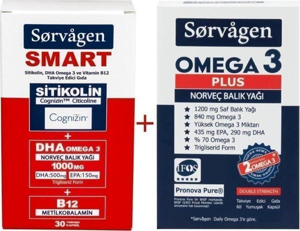 Smart Sitikolin, Dha Omega 3, B12 (30 Kapsül) + Omega 3 Plus Norveç Balık Yağı - Image 1