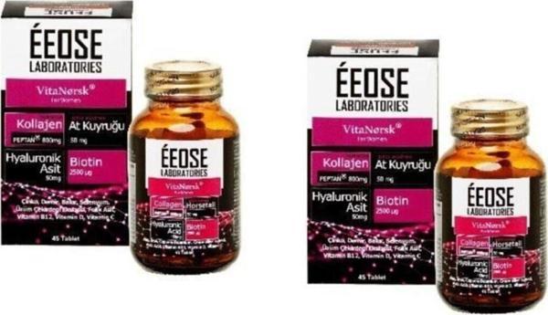 Collagen Tablet Kollajen + Hyaluronik Asit + Atkuyruğu + Biotin + C Vitamini 45 Tablet x 2 - Image 1