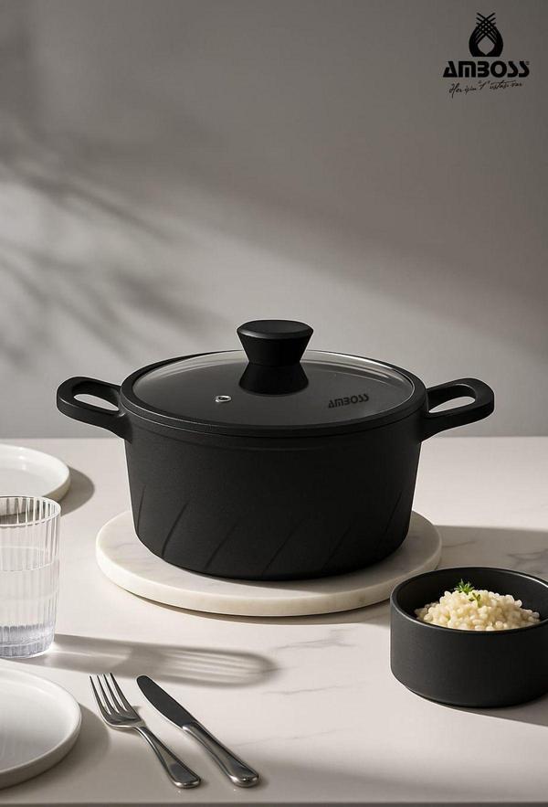 Vento Döküm Titanyum Kaplama Cam Kapaklı Derin Tencere 20x9,5 cm - Image 1