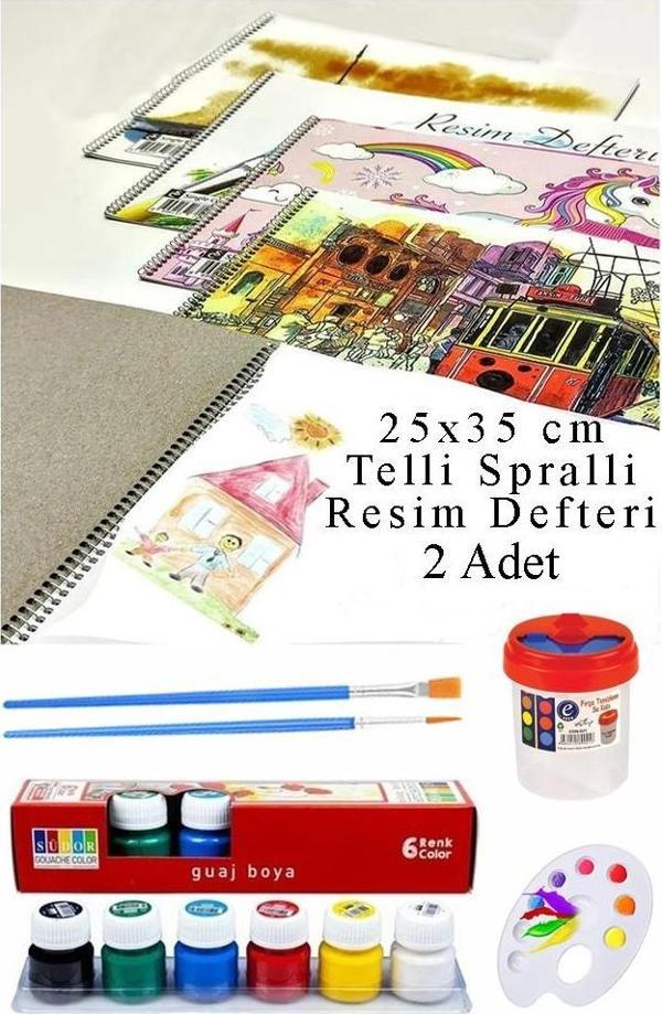 6 Renk Guaj Boya Südor 25x35 cm Telli Spralli Resim Defteri Palet Resim Fırçası 15 Yaprak Guajboya Resim Defteri - Image 1