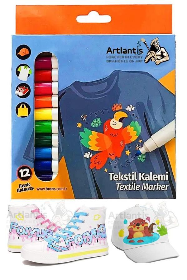 Kumaş Kalemi 12 Renk Tekstil Markör Kalemi 1 Paket Kalıcı Tişört Ayakkabı Giysi Bez Çanta Keçeli Boyama Kalemi - Image 1