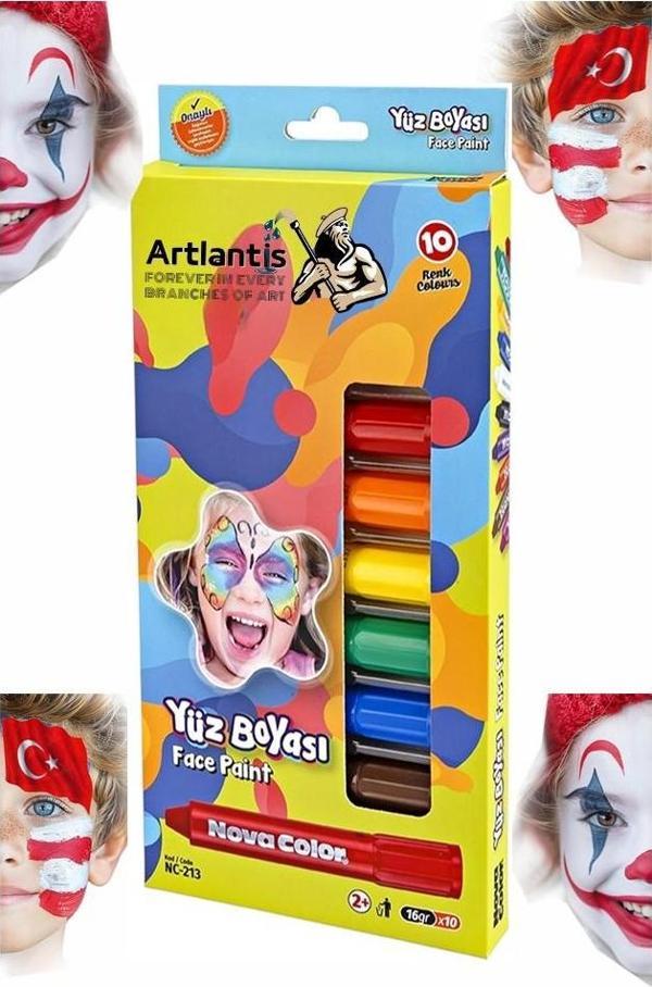 Yüz Boyası 10 Renk 1 Paket Face Paint Çevirmeli Yüz Kalemi Kolay Temizlenen Canlı Renkler - Image 1