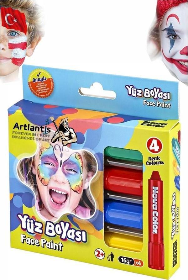 Yüz Boyası 4 Renk 1 Paket Face Paint Çevirmeli Yüz Kalemi Kolay Temizlenen Canlı Renkler - Image 1