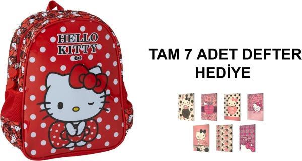 Hello Kitty Kırmızı Anaokulu Kız Çocuk Sırt Çantası (7 adet DEFTER HEDİYE) - Image 1