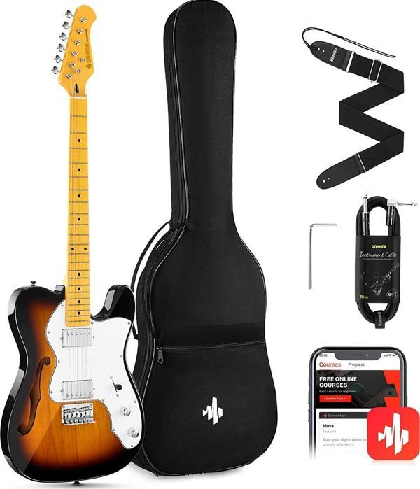 Donner DJC-1000S TL Thinline F Hole Elektro Gitar Paketi (Sunburst) - Image 1