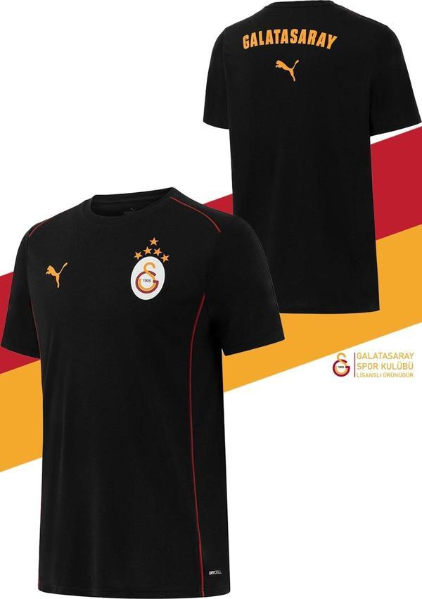 Galatasaray Orijinal Lisanslı Sıfır Yaka Siyah Antrenman 5 Yıldızlı T-Shirt - Image 1