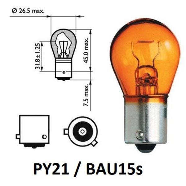 Ampul PY21W AMBER - 12V-21W - BAU15s (17638) - Image 1