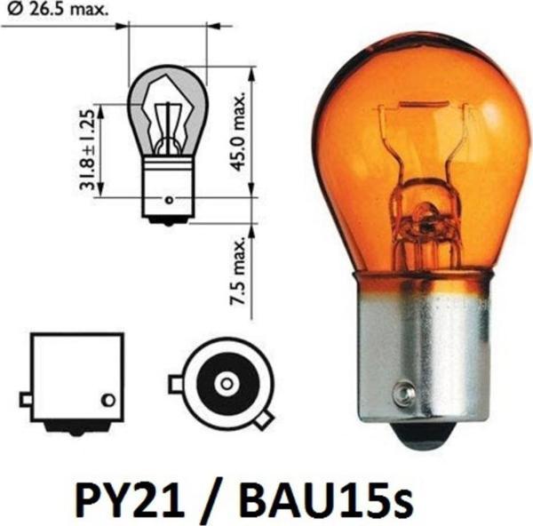 Ampul PY21W AMBER - 12V-21W - BAU15s (17638) - Image 1