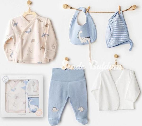 Nessiworld Andywawa AC25910 Newborn Set Dino 5Li Hastane Çıkışı Beige - Image 1