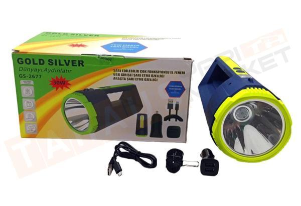 Gold Silver GS-2677 30W - 10W COB LED Usb Oto Şarjlı El Feneri Projektör - Image 1