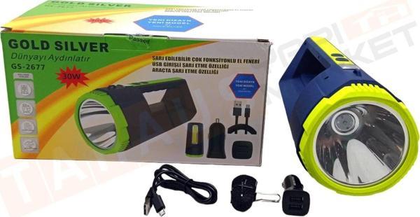 Gold Silver GS-2677 30W - 10W COB LED Usb Oto Şarjlı El Feneri Projektör - Image 1