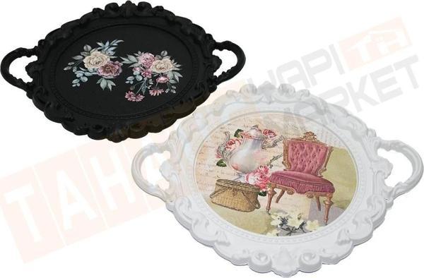 Harmony Time HMN-580.02 Oymalı, Kenarlı, Desenli Vintage Plastik Tepsi - Image 1