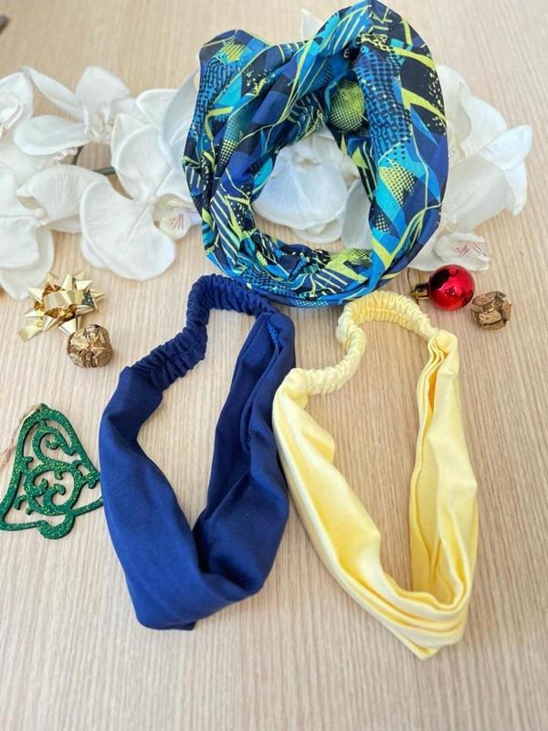 - Renkli Penye Lastikli Pamuklu Paraşüt Bandana Penye Saç Bandı 2 Adet ve Buff - Image 1